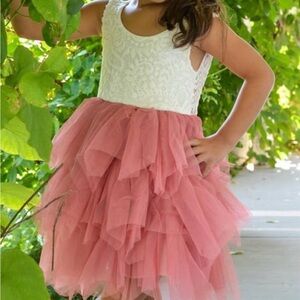 White Lace and Pink Tulle Dress